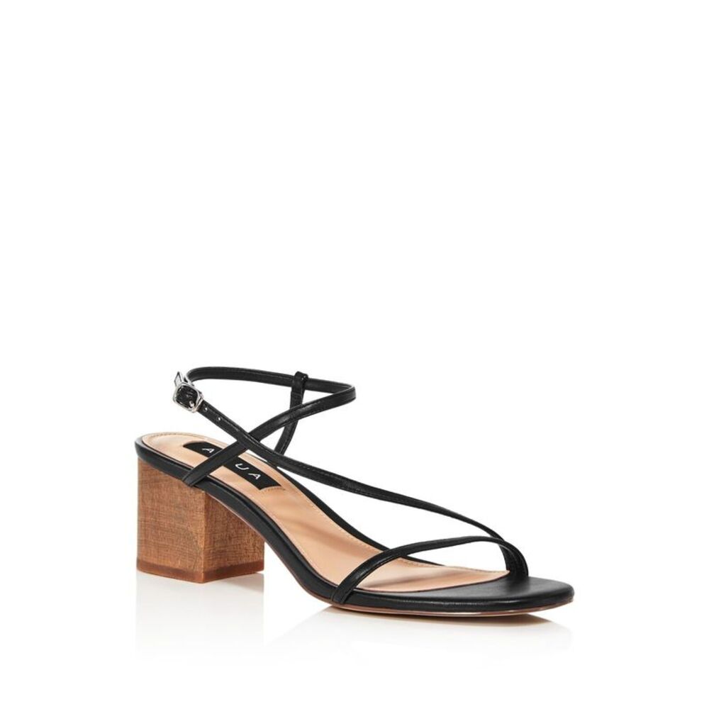 AQUA Womens Black Strappy Amy Open Toe Block Heel Buckle Slingback Sandal 5 M
